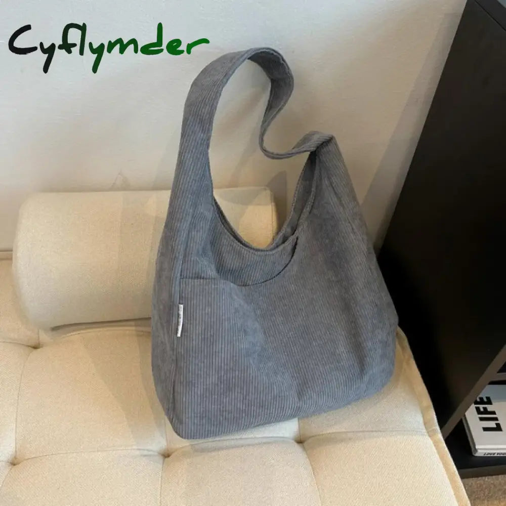 Cyflymder Canvas Shoulder Women’s Tote Bag Corduroy Simple Casual Large Capacity Designer