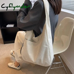 Cyflymder Canvas Shoulder Women’s Tote Bag Corduroy Simple Casual Large Capacity Designer