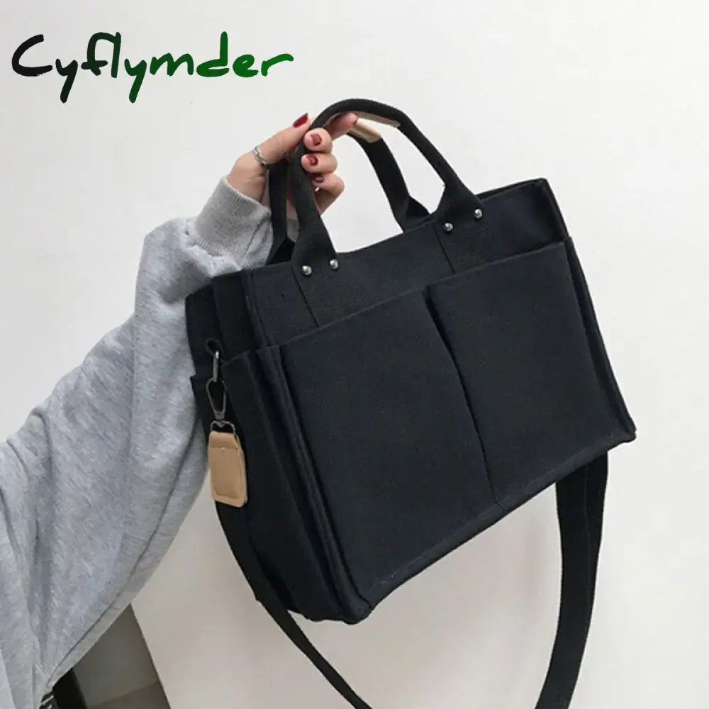 Cyflymder Canvas Simple Totes With Many Pockets Messenger Bags Large Capacity Shoulder Bag Female