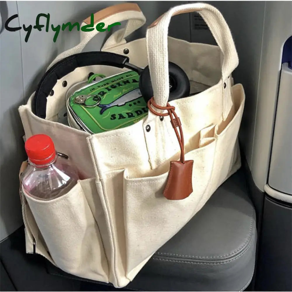 Cyflymder Canvas Simple Totes With Many Pockets Messenger Bags Large Capacity Shoulder Bag Female