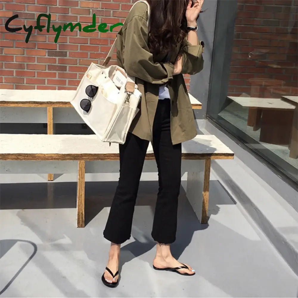 Cyflymder Canvas Simple Totes With Many Pockets Messenger Bags Large Capacity Shoulder Bag Female