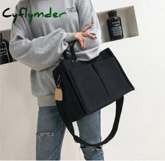 Cyflymder Canvas Simple Totes With Many Pockets Messenger Bags Large Capacity Shoulder Bag Female