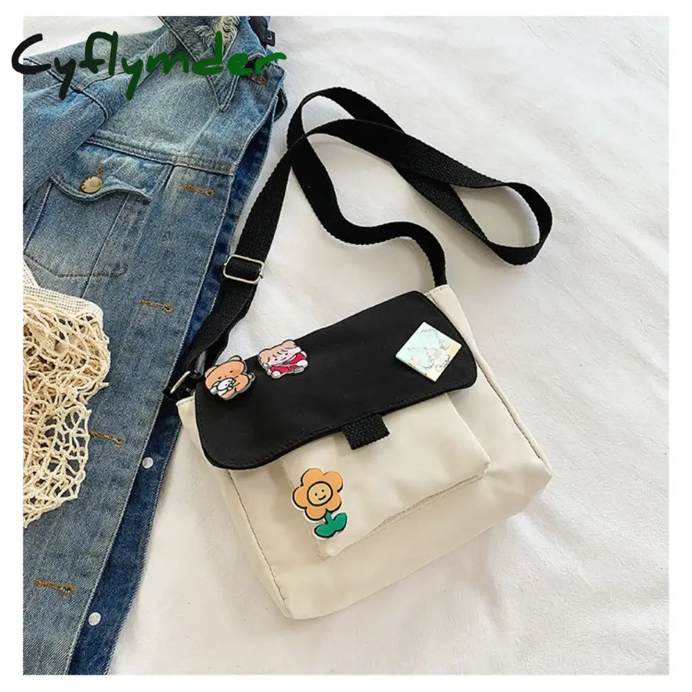Cyflymder Canvas Small Bag For Women Ins Japanese Crossbody Bags Cute Versatile Student Art One Shoulder Mobile