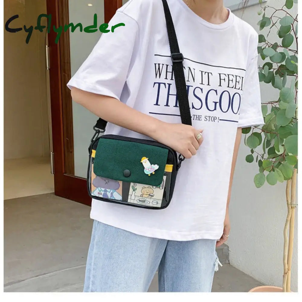 Cyflymder Canvas Student Crossbody Bags For Women Japanese Cartoon Print Small Shoulder Bag Cute