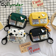 Cyflymder Canvas Student Crossbody Bags For Women Japanese Cartoon Print Small Shoulder Bag Cute