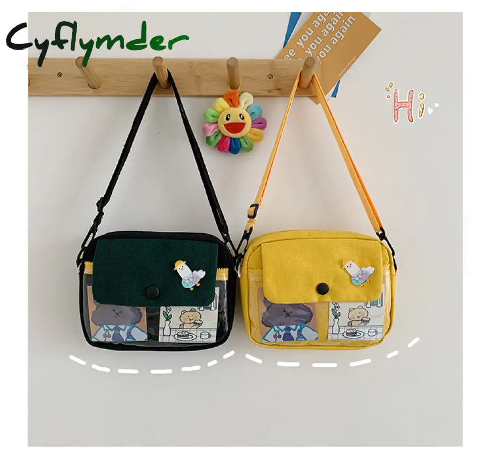 Cyflymder Canvas Student Crossbody Bags For Women Japanese Cartoon Print Small Shoulder Bag Cute