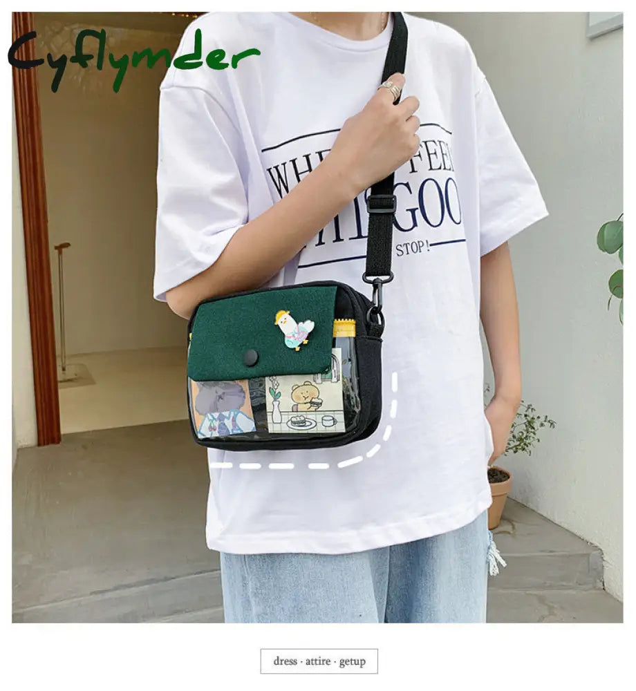 Cyflymder Canvas Student Crossbody Bags For Women Japanese Cartoon Print Small Shoulder Bag Cute