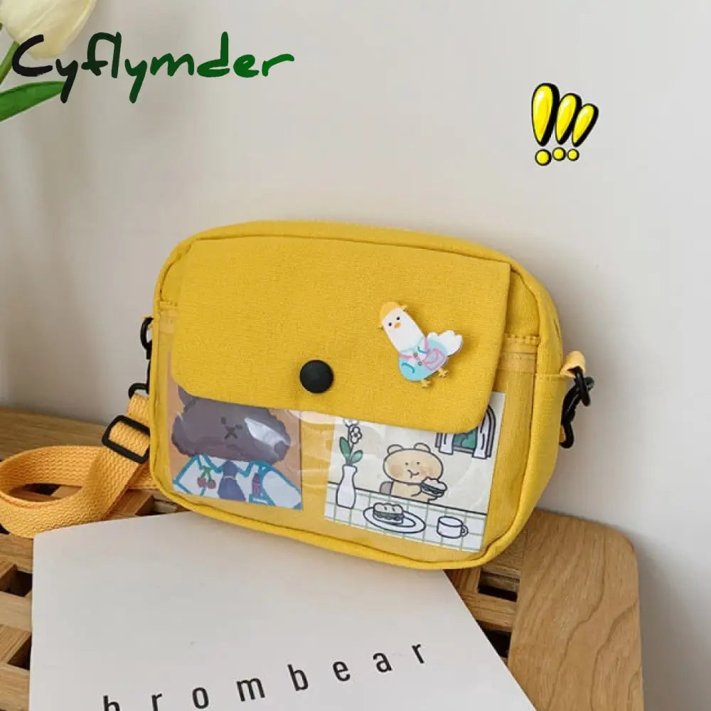 Cyflymder Canvas Student Crossbody Bags For Women Japanese Cartoon Print Small Shoulder Bag Cute