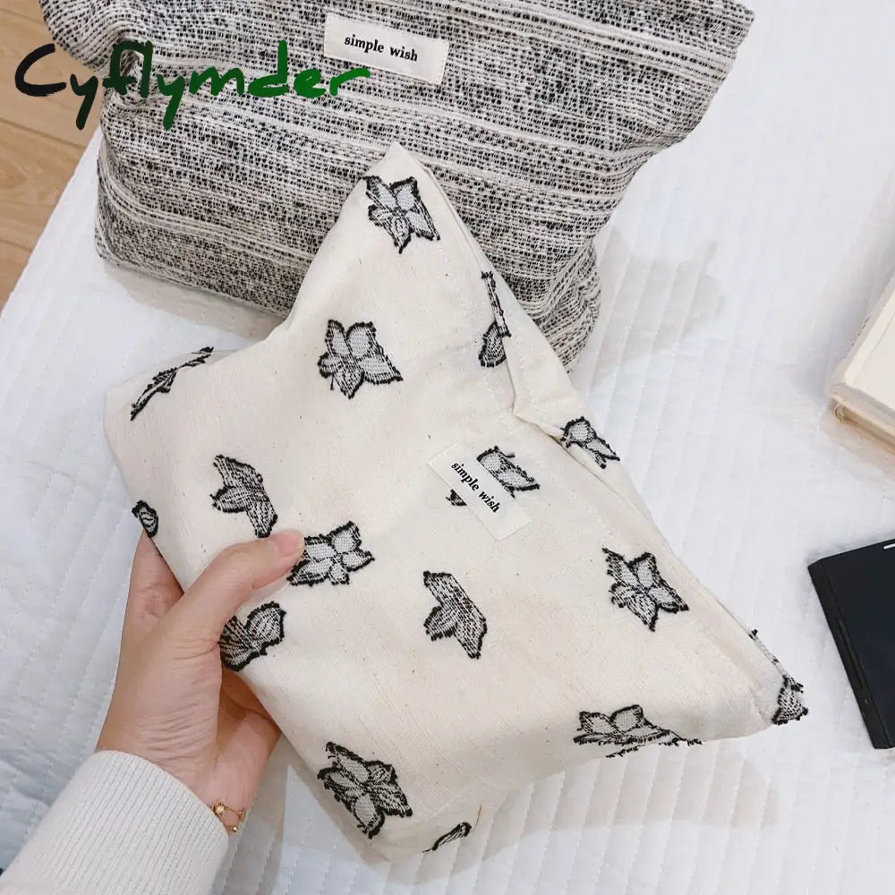 Cyflymder Canvas Women Cosmetic Bag For Make Up Cloth Makeup Pouch Zipper Toiletry Traveling