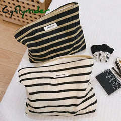 Cyflymder Canvas Women Cosmetic Bag For Make Up Cloth Makeup Pouch Zipper Toiletry Traveling
