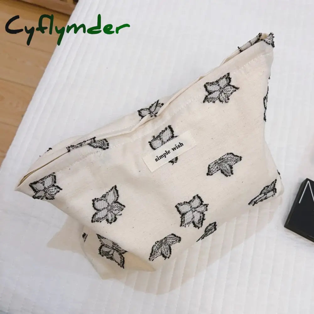 Cyflymder Canvas Women Cosmetic Bag For Make Up Cloth Makeup Pouch Zipper Toiletry Traveling