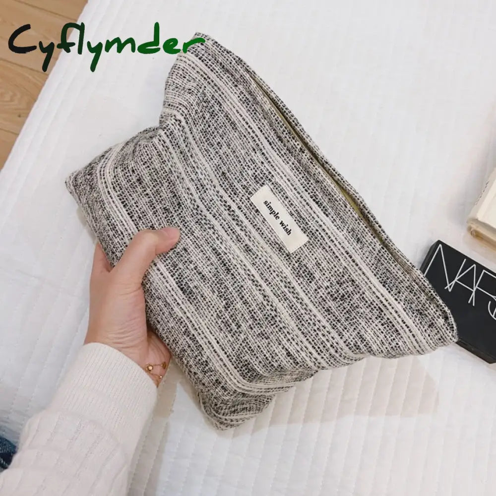 Cyflymder Canvas Women Cosmetic Bag For Make Up Cloth Makeup Pouch Zipper Toiletry Traveling