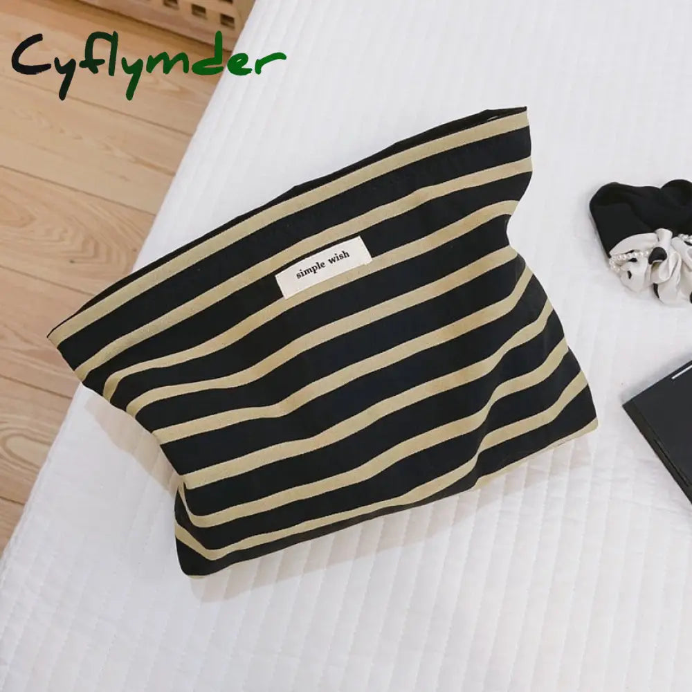 Cyflymder Canvas Women Cosmetic Bag For Make Up Cloth Makeup Pouch Zipper Toiletry Traveling