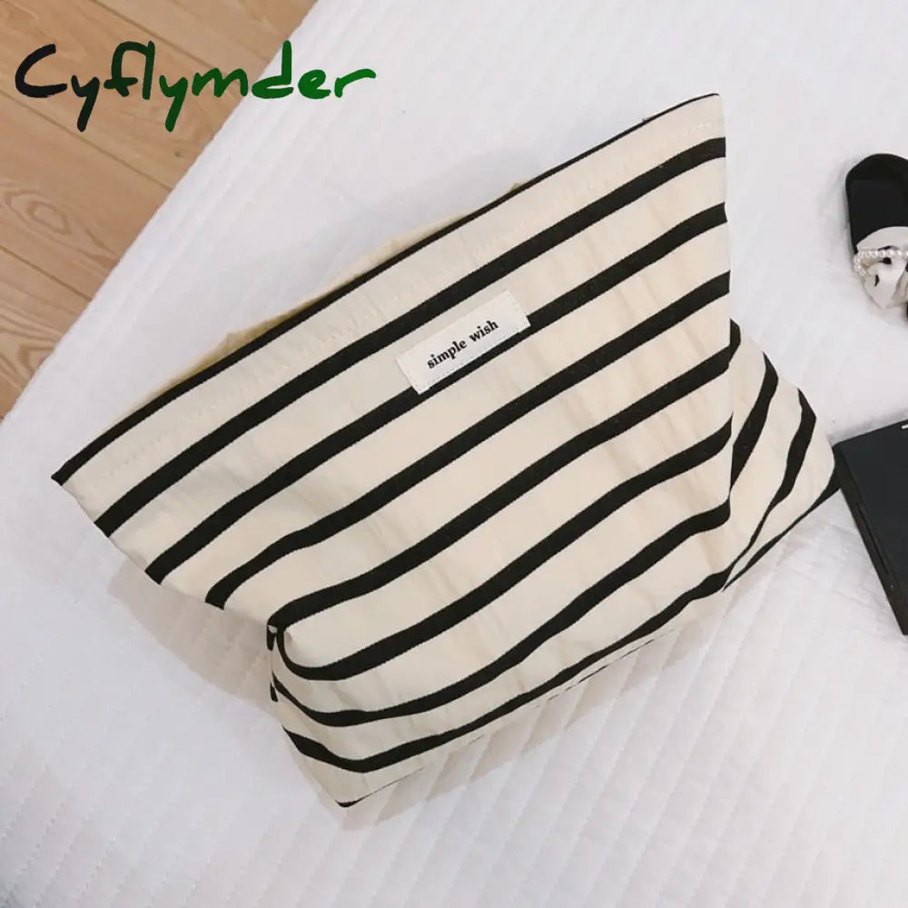 Cyflymder Canvas Women Cosmetic Bag For Make Up Cloth Makeup Pouch Zipper Toiletry Traveling