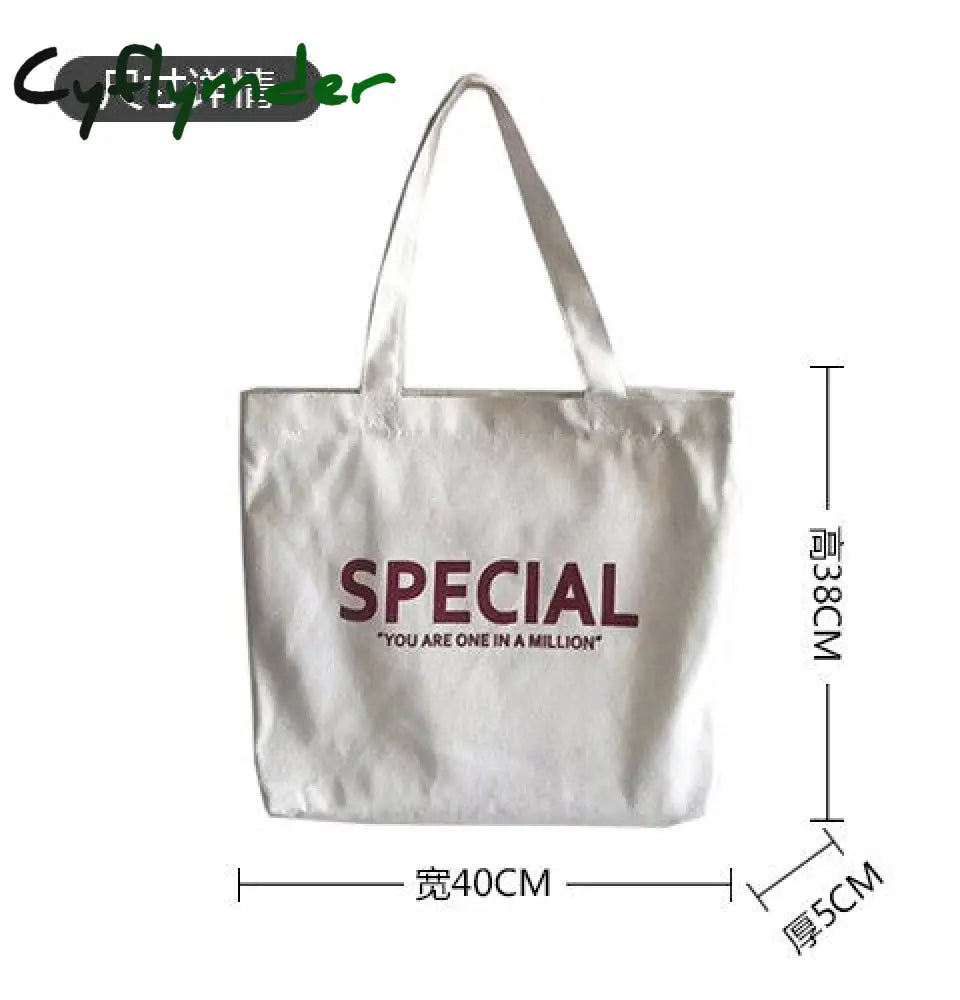 Cyflymder Canvas Zipper Shopping Bag Large Capacity Conventional Tote Fashion Letter Printing