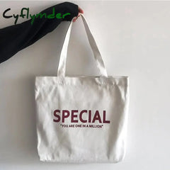 Cyflymder Canvas Zipper Shopping Bag Large Capacity Conventional Tote Fashion Letter Printing