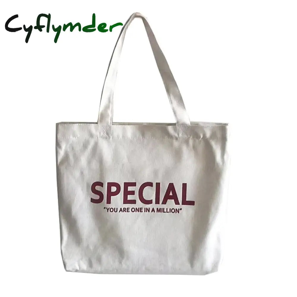 Cyflymder Canvas Zipper Shopping Bag Large Capacity Conventional Tote Fashion Letter Printing