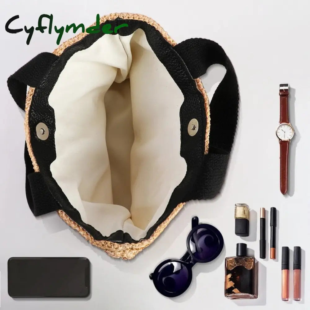 Cyflymder Capacity Straw Bags Women Handmade Woven Basket Summer Bohemian Beach Luxury Brand Canvas