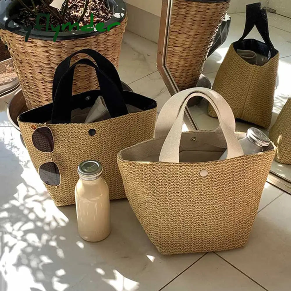 Cyflymder Capacity Straw Bags Women Handmade Woven Basket Summer Bohemian Beach Luxury Brand Canvas