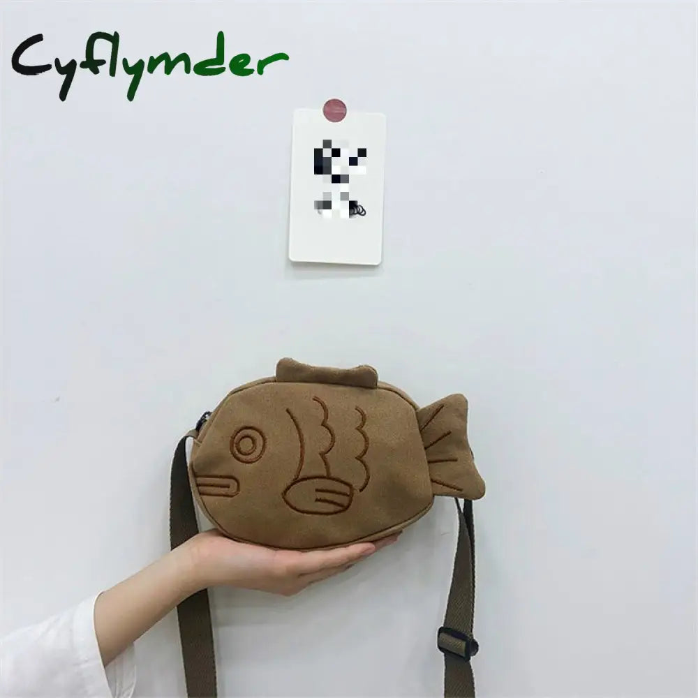 Cyflymder Cartoon Fish Canvas Ladies Messenger Bag Casual Female Small Shoulder Bags Portable Girl