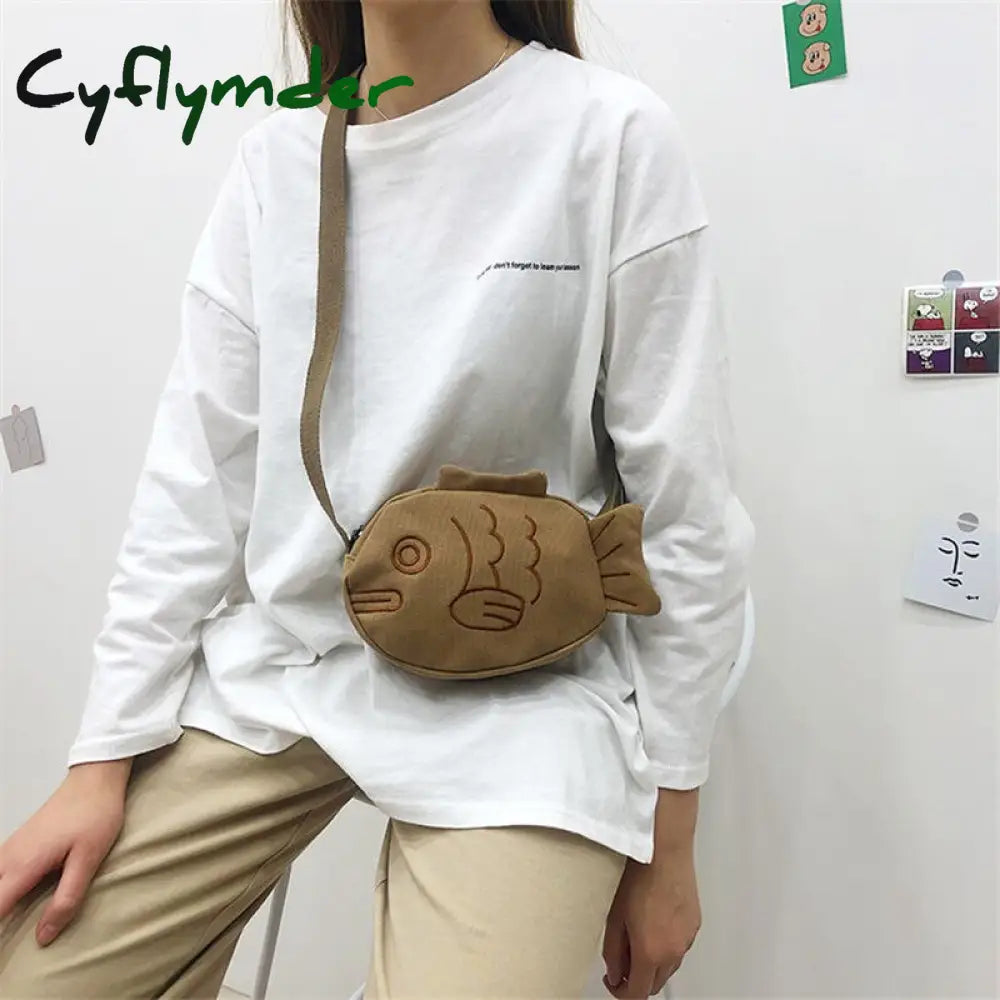 Cyflymder Cartoon Fish Canvas Ladies Messenger Bag Casual Female Small Shoulder Bags Portable Girl