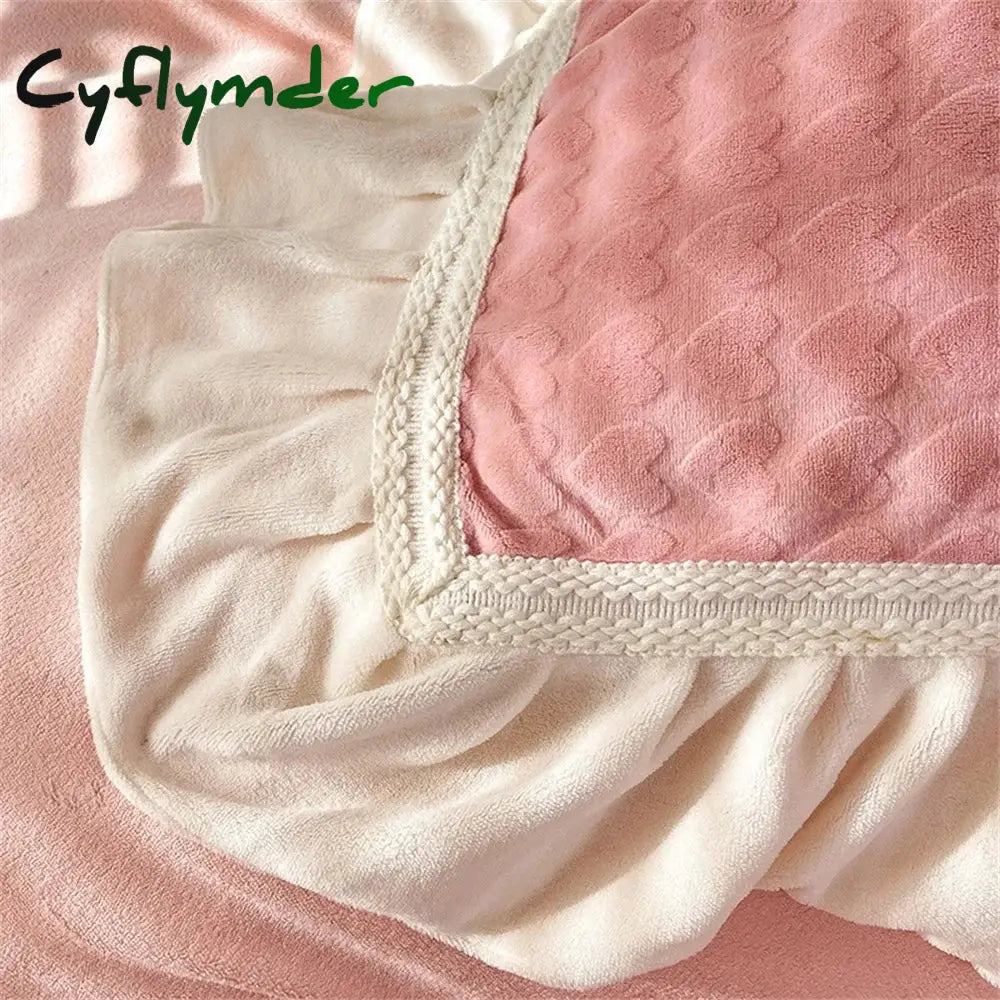 Cyflymder Carved Milk Velvet Bedding Set Girl Luxury Princess Ruffle Bow Bed Linen Thicken Warm Quilt Cover Sheet