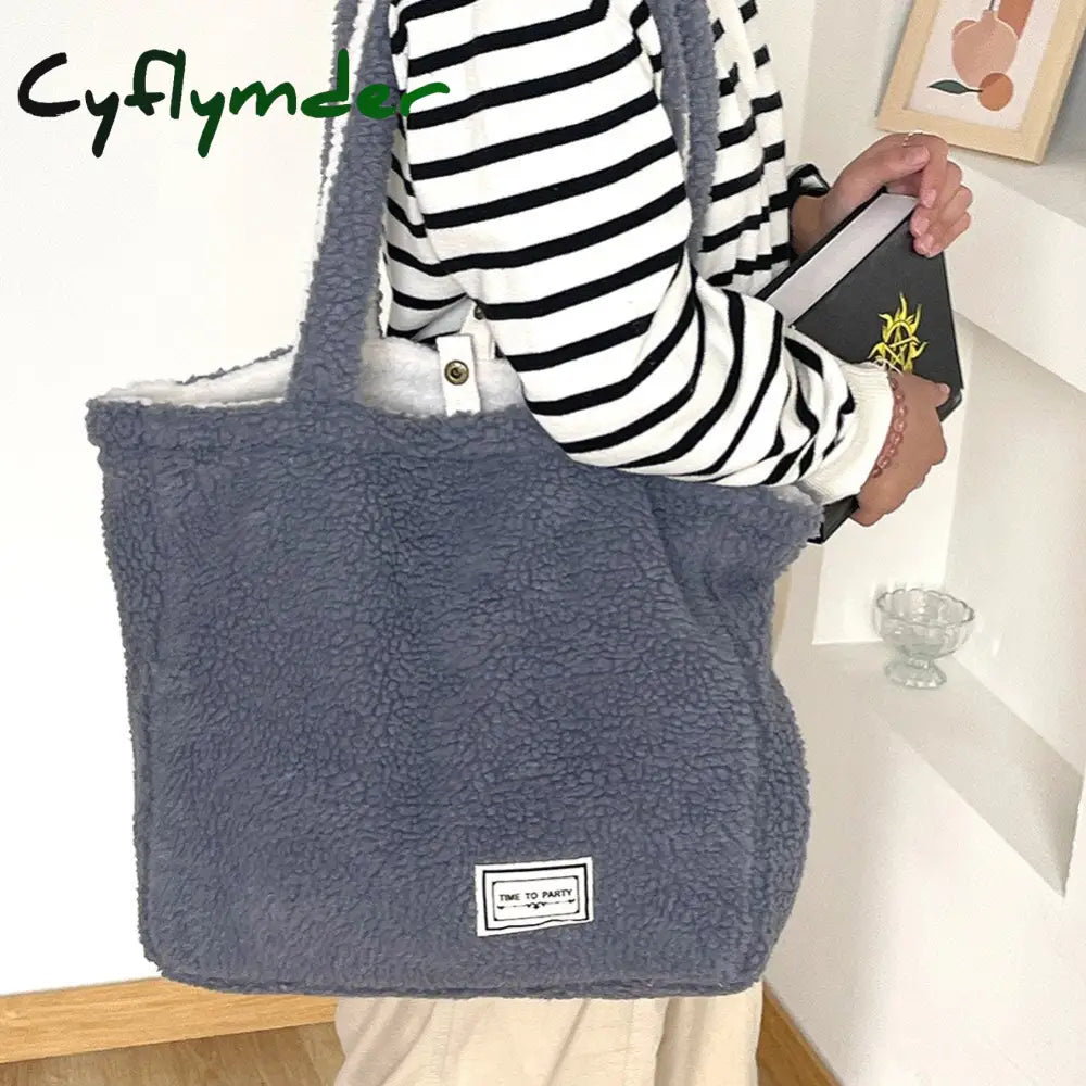 Cyflymder Cashmere Fleece Handbag Women’s Plush Shoulder Bags Two Side Available Designer Tote