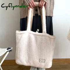 Cyflymder Cashmere Fleece Handbag Women’s Plush Shoulder Bags Two Side Available Designer Tote