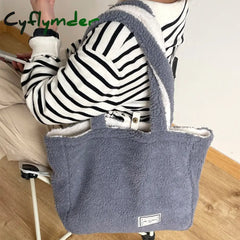 Cyflymder Cashmere Fleece Handbag Women’s Plush Shoulder Bags Two Side Available Designer Tote