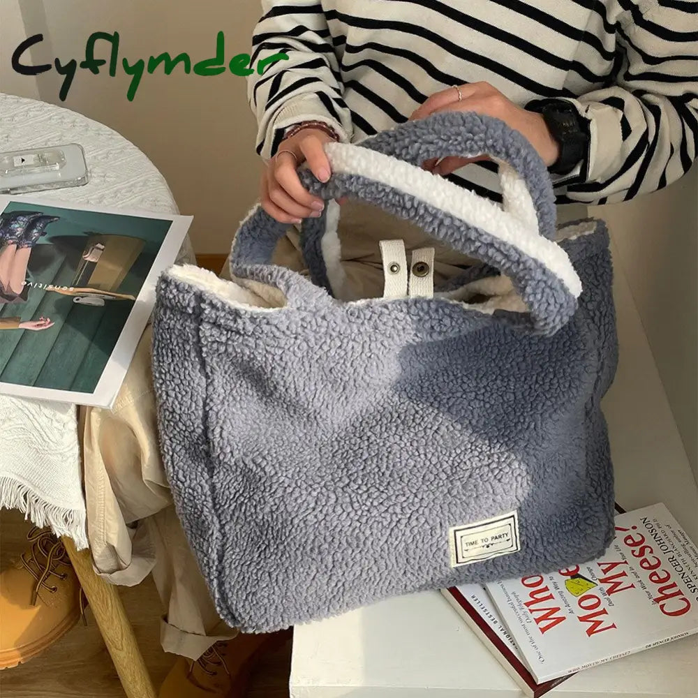 Cyflymder Cashmere Fleece Handbag Women’s Plush Shoulder Bags Two Side Available Designer Tote