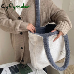 Cyflymder Cashmere Fleece Handbag Women’s Plush Shoulder Bags Two Side Available Designer Tote