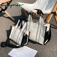 Cyflymder Casual Canvas Big Capacity Tote Bags For Women Contrast Color Shopper Handbag Fashion