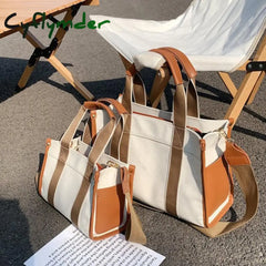 Cyflymder Casual Canvas Big Capacity Tote Bags For Women Contrast Color Shopper Handbag Fashion