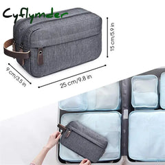 Cyflymder Casual Canvas Cosmetic Bag With Leather Handle Travel Men Wash Shaving Women Toiletry