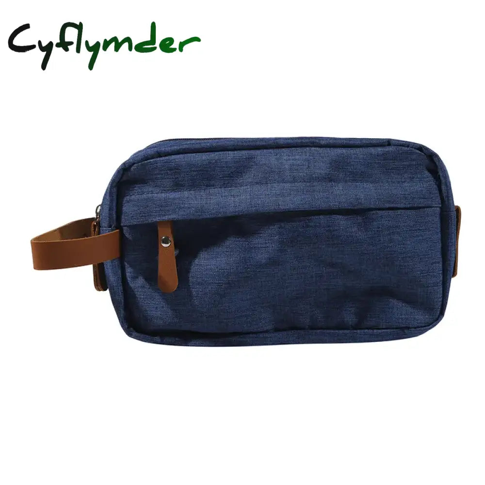 Cyflymder Casual Canvas Cosmetic Bag With Leather Handle Travel Men Wash Shaving Women Toiletry