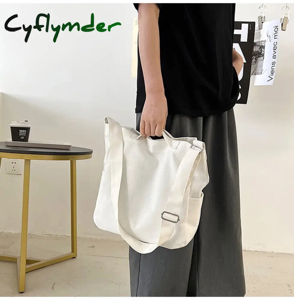 Cyflymder Casual Canvas Female Bag Shoppers Simple College Student Book Shoulder Crossbody Bags For