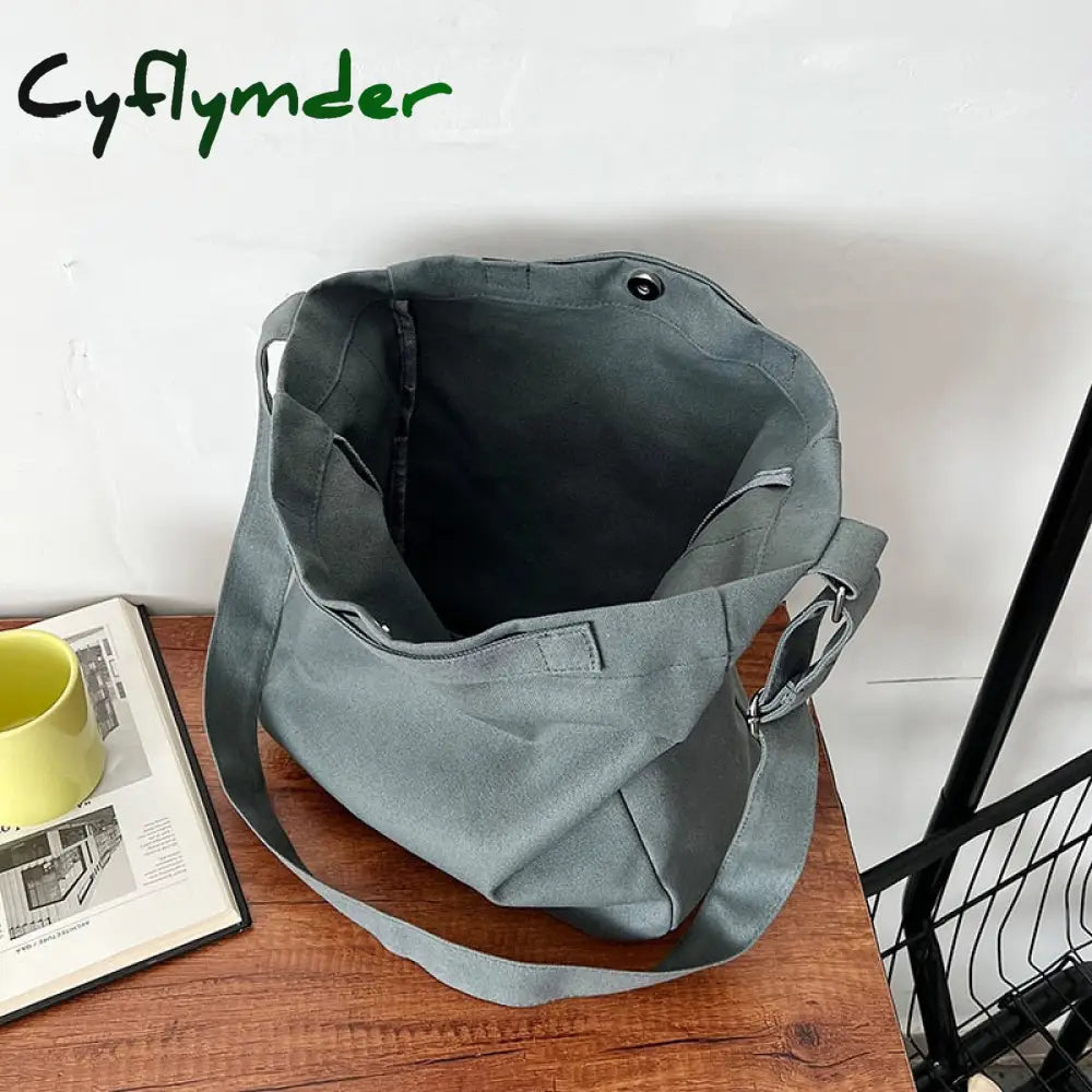 Cyflymder Casual Canvas Female Bag Shoppers Simple College Student Book Shoulder Crossbody Bags For