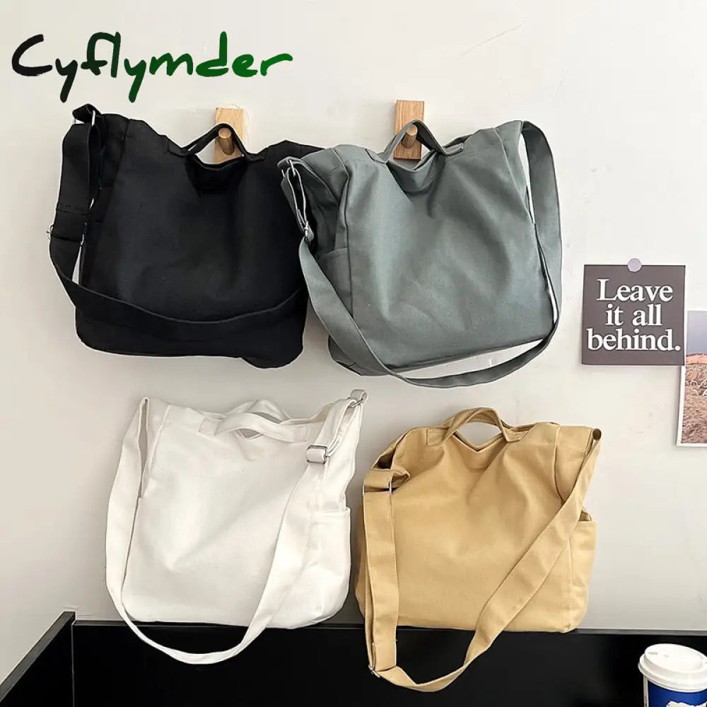 Cyflymder Casual Canvas Female Bag Shoppers Simple College Student Book Shoulder Crossbody Bags For