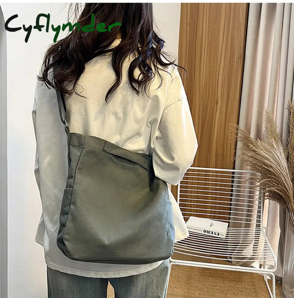 Cyflymder Casual Canvas Female Bag Shoppers Simple College Student Book Shoulder Crossbody Bags For