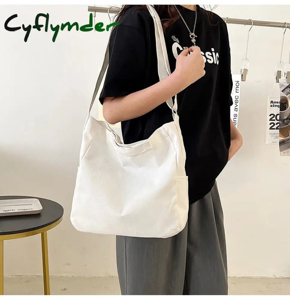 Cyflymder Casual Canvas Female Bag Shoppers Simple College Student Book Shoulder Crossbody Bags For