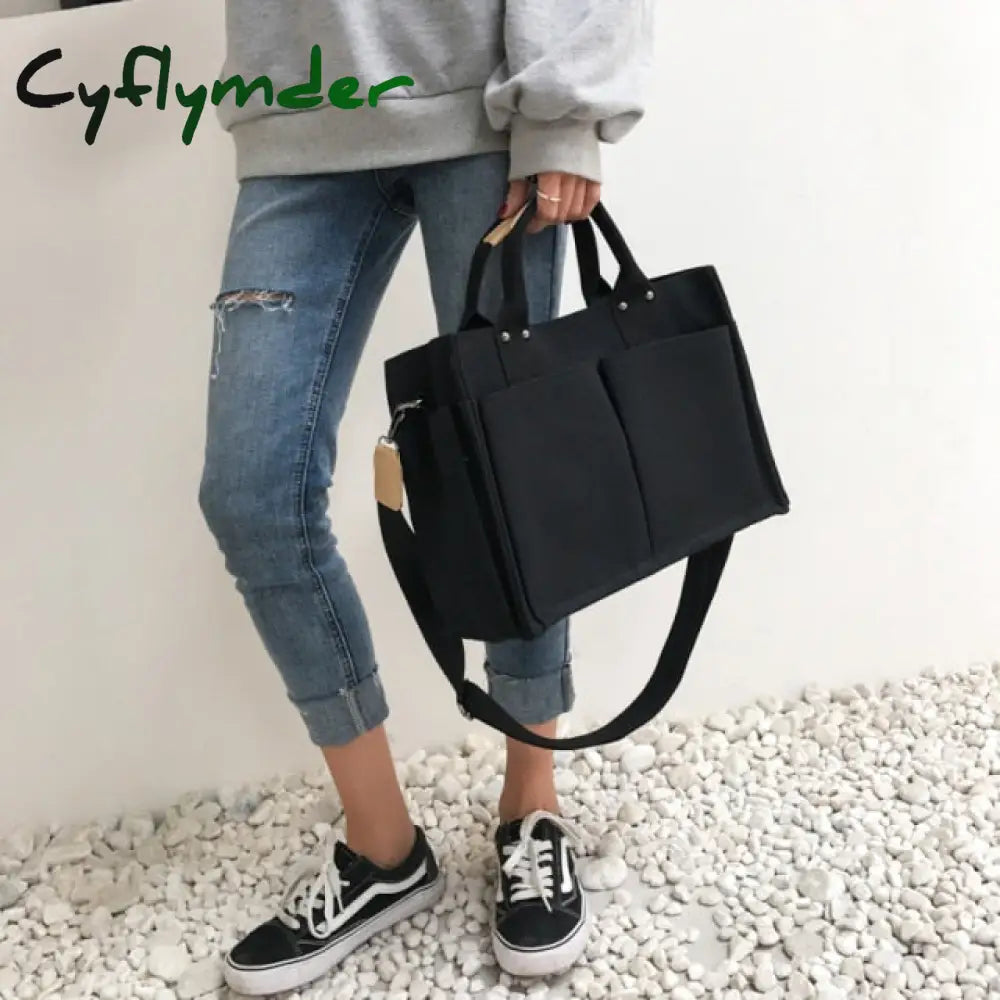 Cyflymder Casual Canvas Large Capacity Tote Women Handbags Designer Wide Strap Shoulder Crossbody