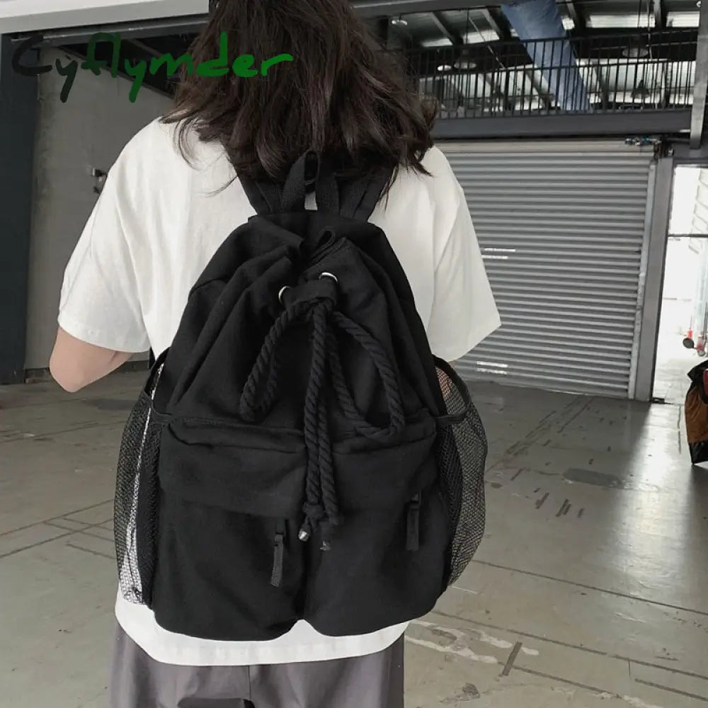 Cyflymder Casual Canvas Women Backpack Schoolbag Harajuku Drawstring Female Backpacks Large