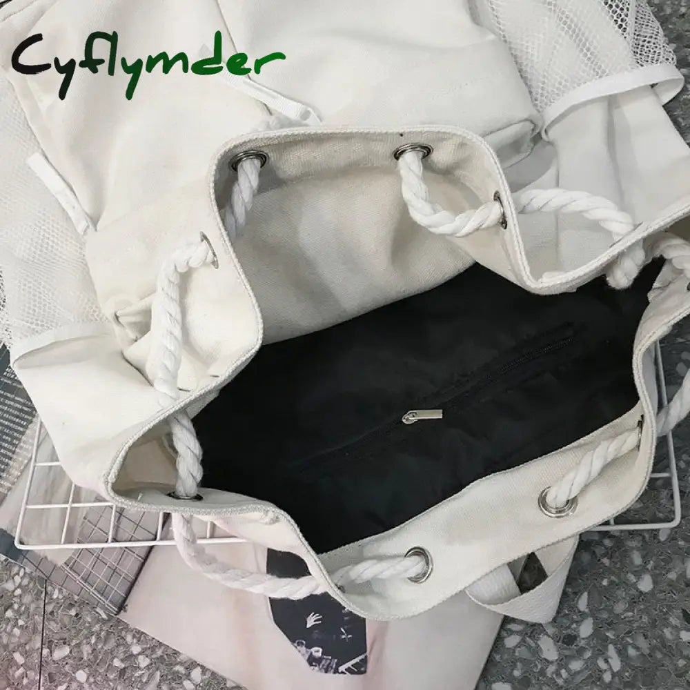 Cyflymder Casual Canvas Women Backpack Schoolbag Harajuku Drawstring Female Backpacks Large