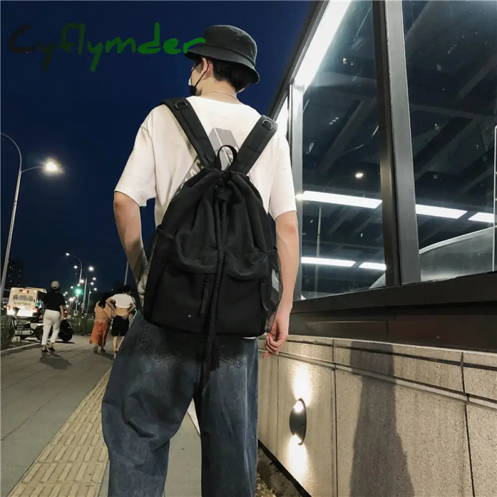 Cyflymder Casual Canvas Women Backpack Schoolbag Harajuku Drawstring Female Backpacks Large