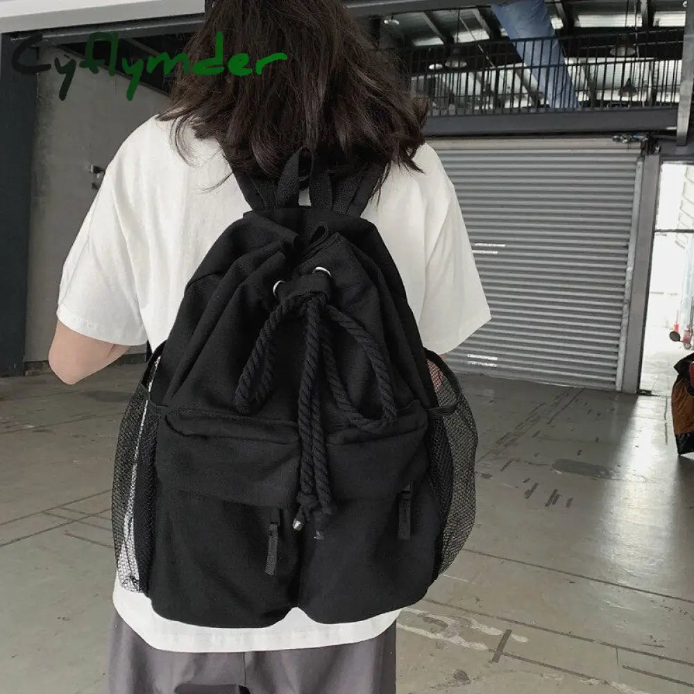 Cyflymder Casual Canvas Women Backpack Schoolbag Harajuku Drawstring Female Backpacks Large