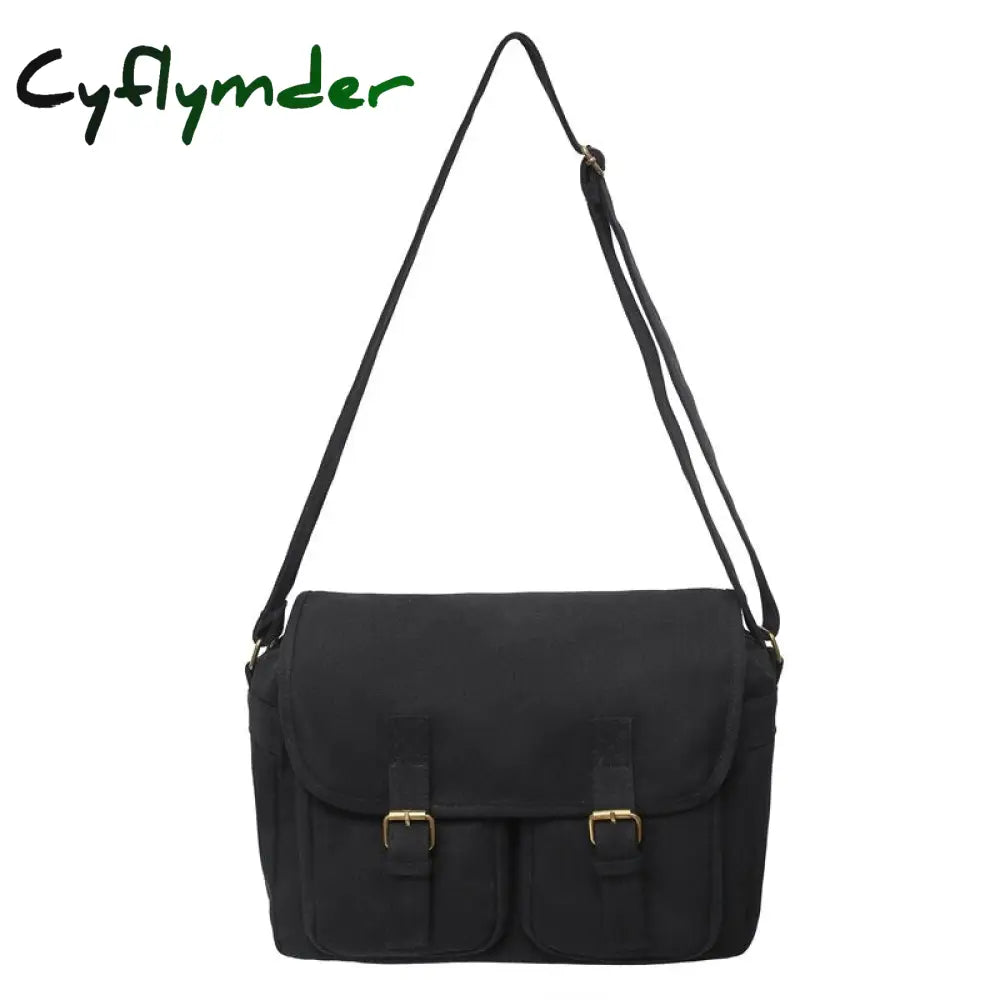 Cyflymder Casual Canvas Women Shoulder Bags Female School Messenger Multi Pocket Flap Buckle Unisex