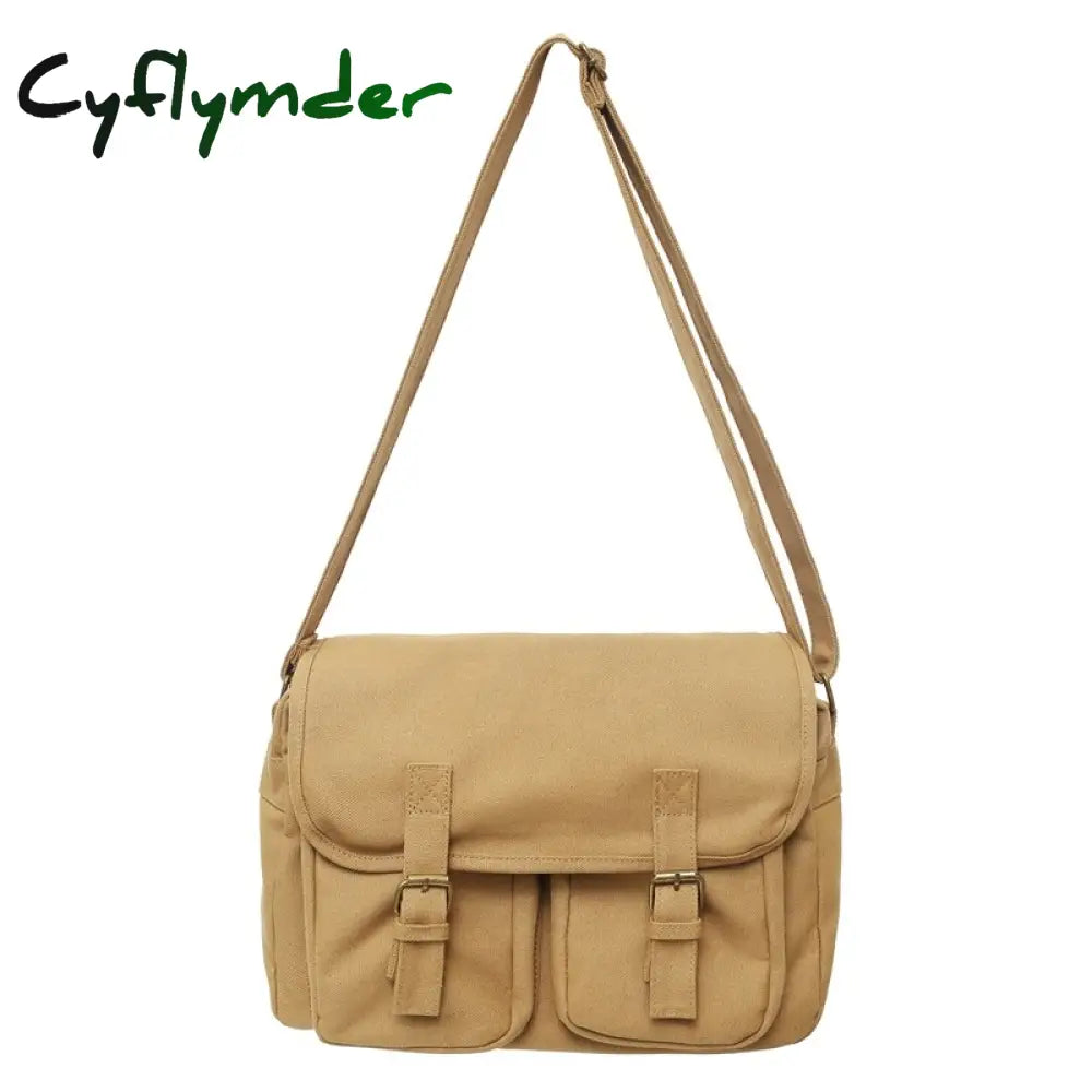 Cyflymder Casual Canvas Women Shoulder Bags Female School Messenger Multi Pocket Flap Buckle Unisex