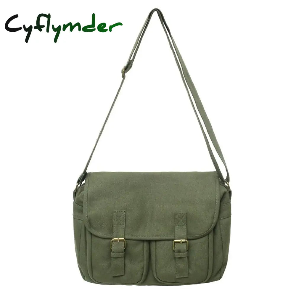 Cyflymder Casual Canvas Women Shoulder Bags Female School Messenger Multi Pocket Flap Buckle Unisex