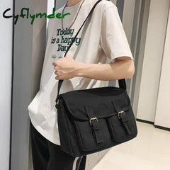 Cyflymder Casual Canvas Women Shoulder Bags Female School Messenger Multi Pocket Flap Buckle Unisex