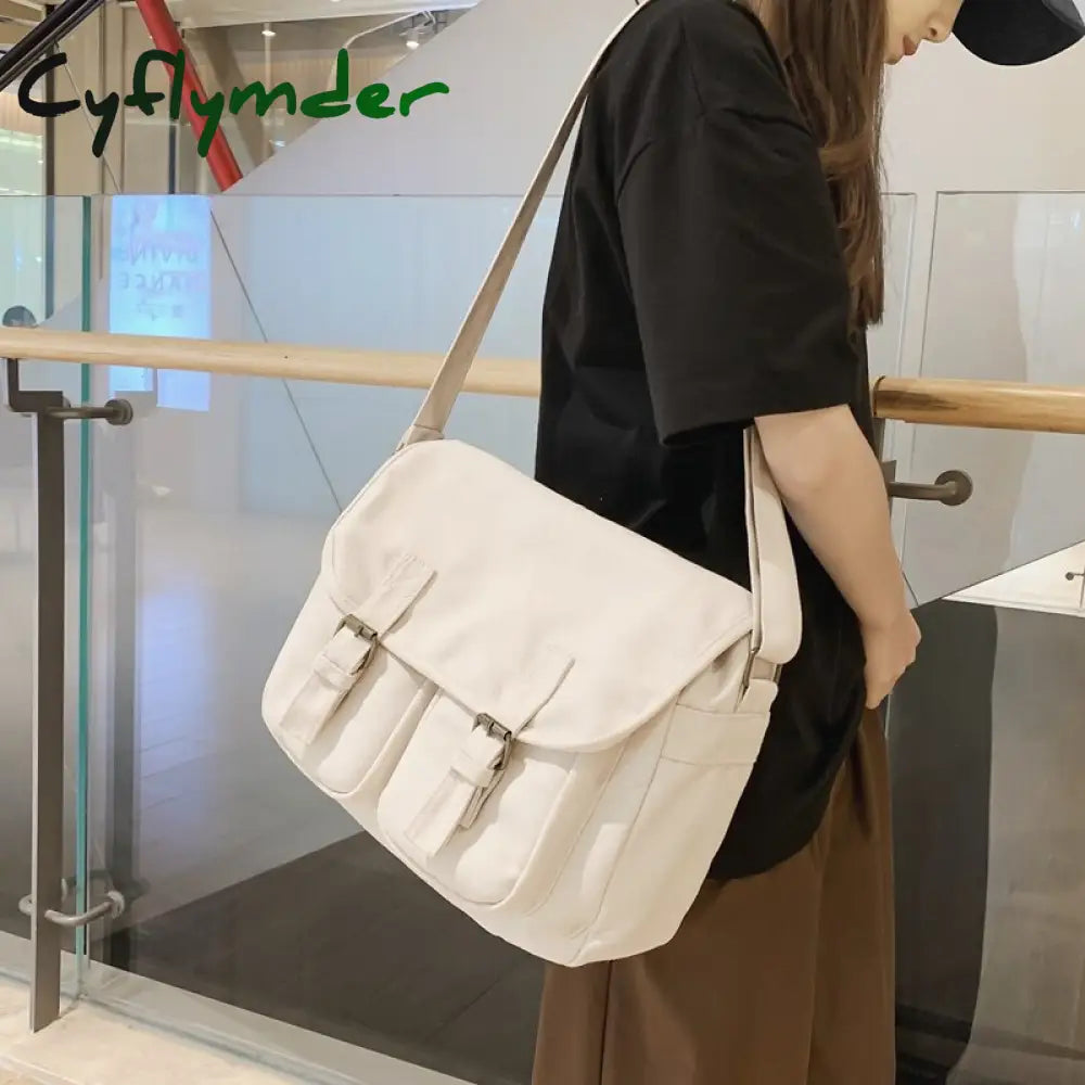 Cyflymder Casual Canvas Women Shoulder Bags Female School Messenger Multi Pocket Flap Buckle Unisex